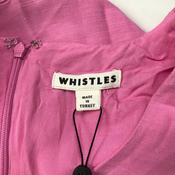 Whistles Linen Mix Midi Dress Pink Size 16 Frill Sleeves Empire Waist - Picture 9 of 14